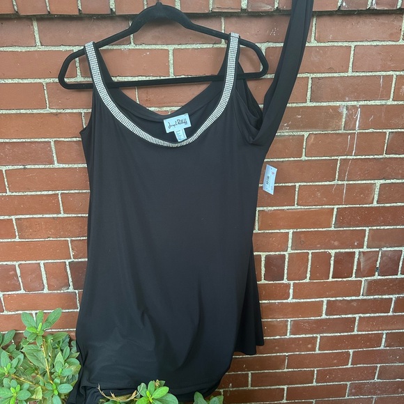 Rhinestone trimmed off shoulder long tunic or dress - your choice. - Picture 2 of 4